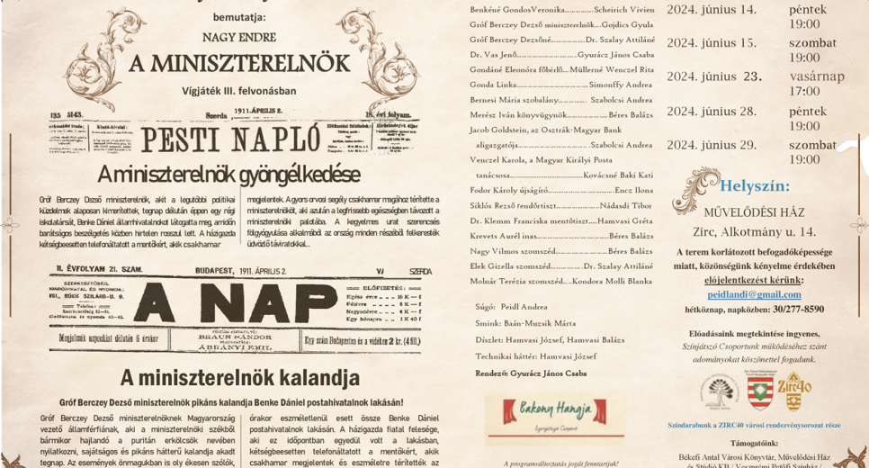 "A miniszterelnök" vígjáték 3 felvonásban "A miniszterelnök" vígjáték 3 felvonásban